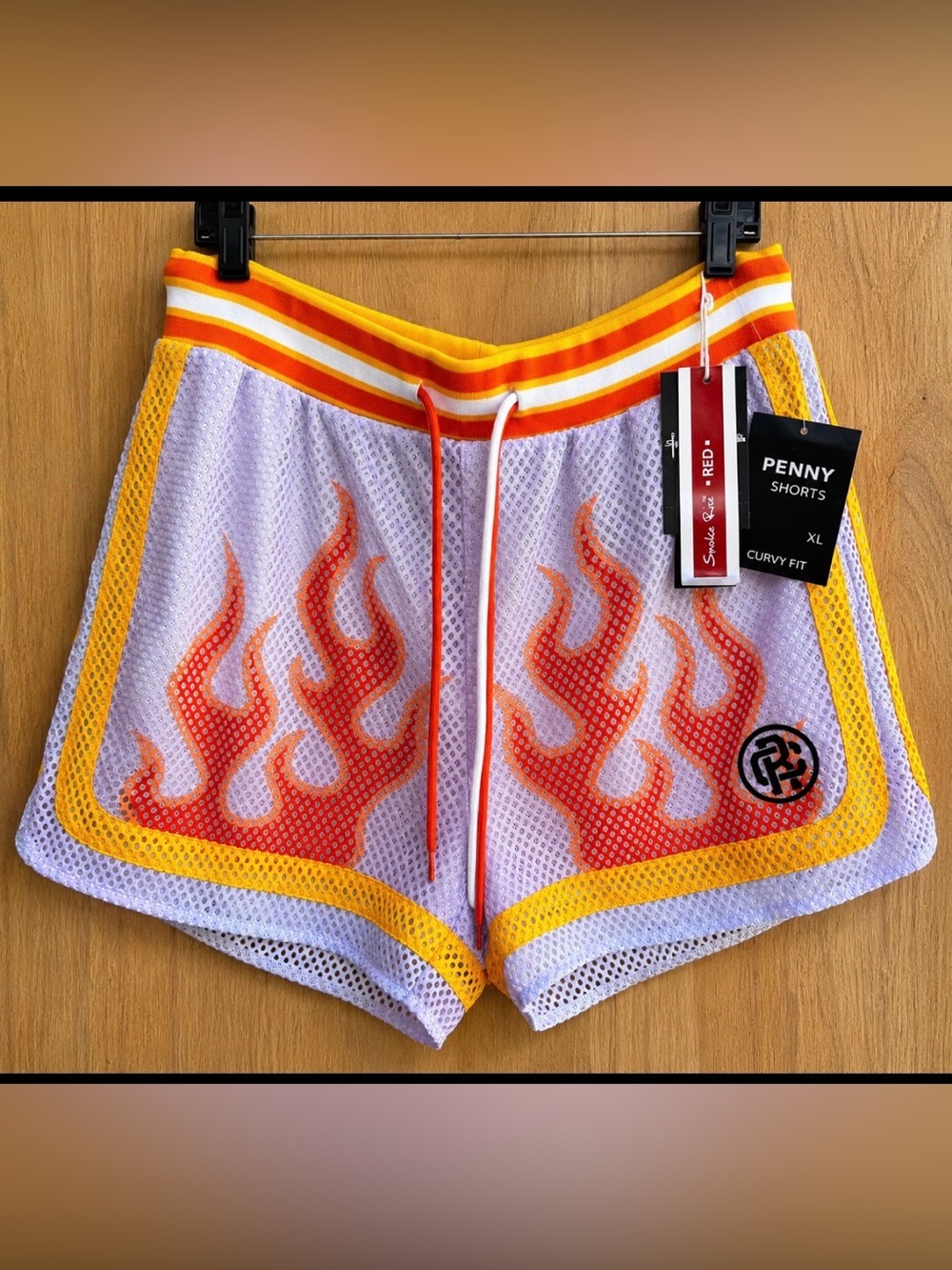 Smoke Rise Red Penny Shorts XL Curvy Fit Flame Mesh Athletic Lounge Shorts NWT